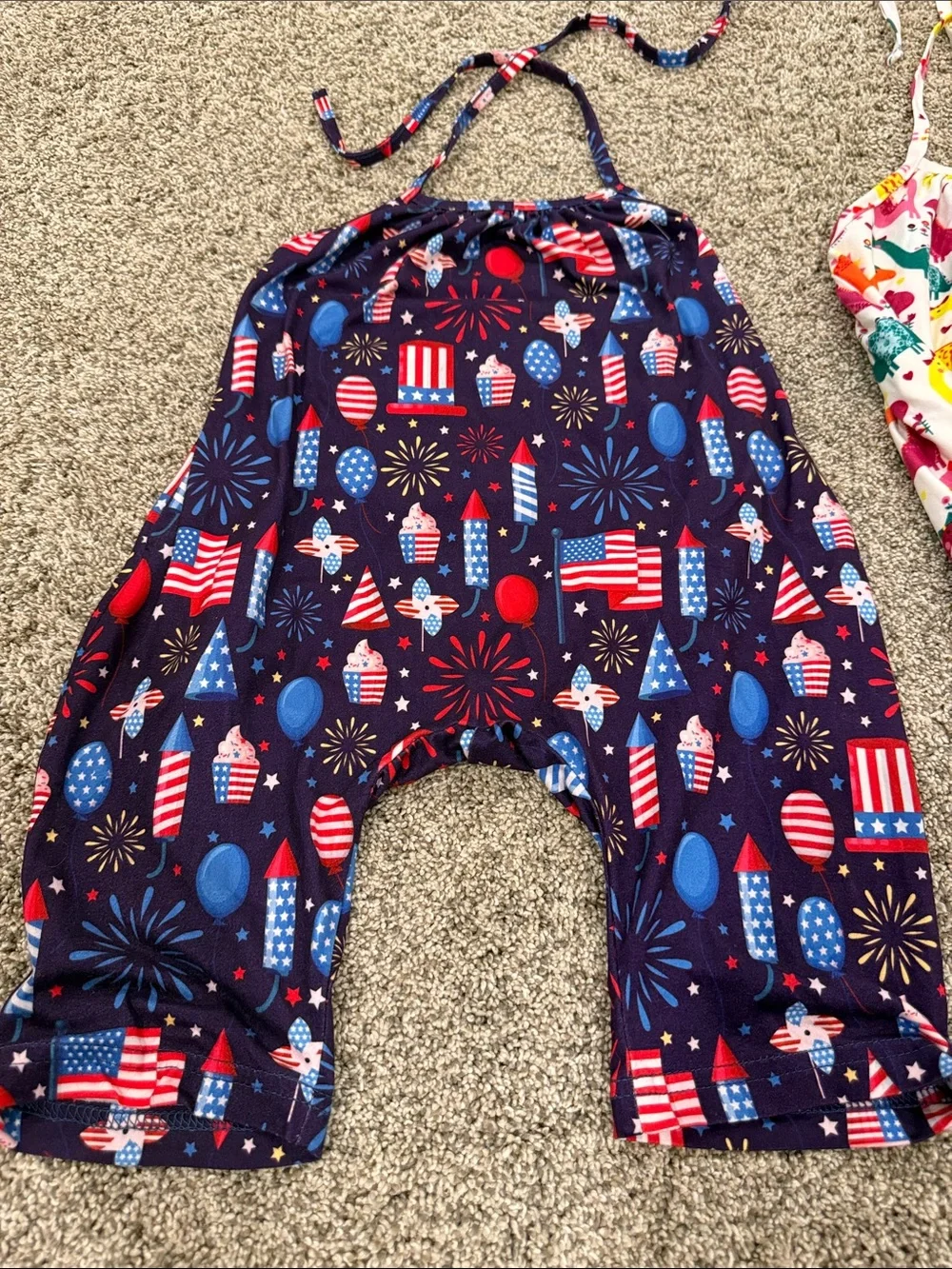 2 - Girls' Navy Patriotic and Dino Print Halter Romper